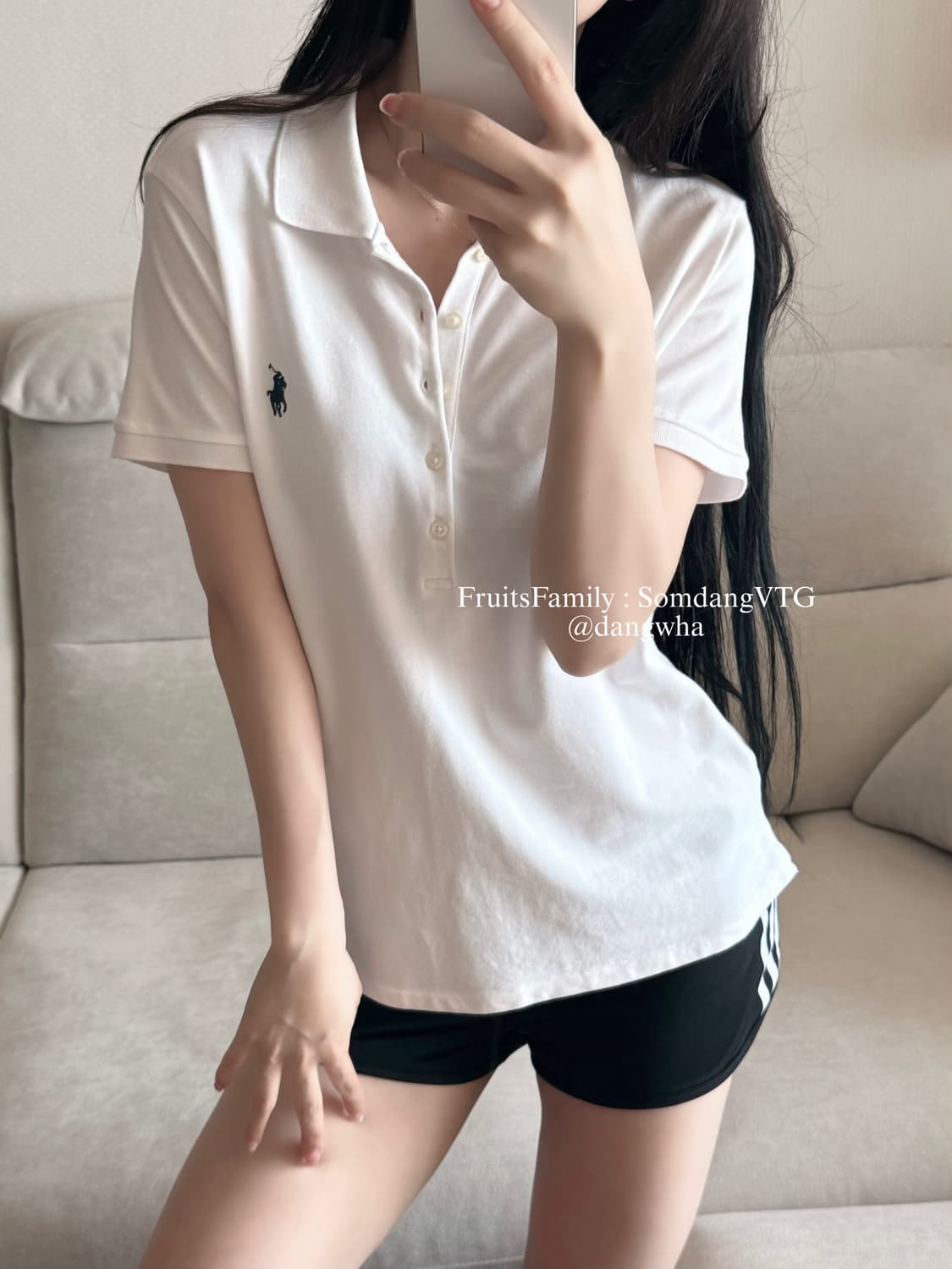 폴로 랄프로렌 화이트 블루 슬림핏 반팔 (QR) 상품이미지1