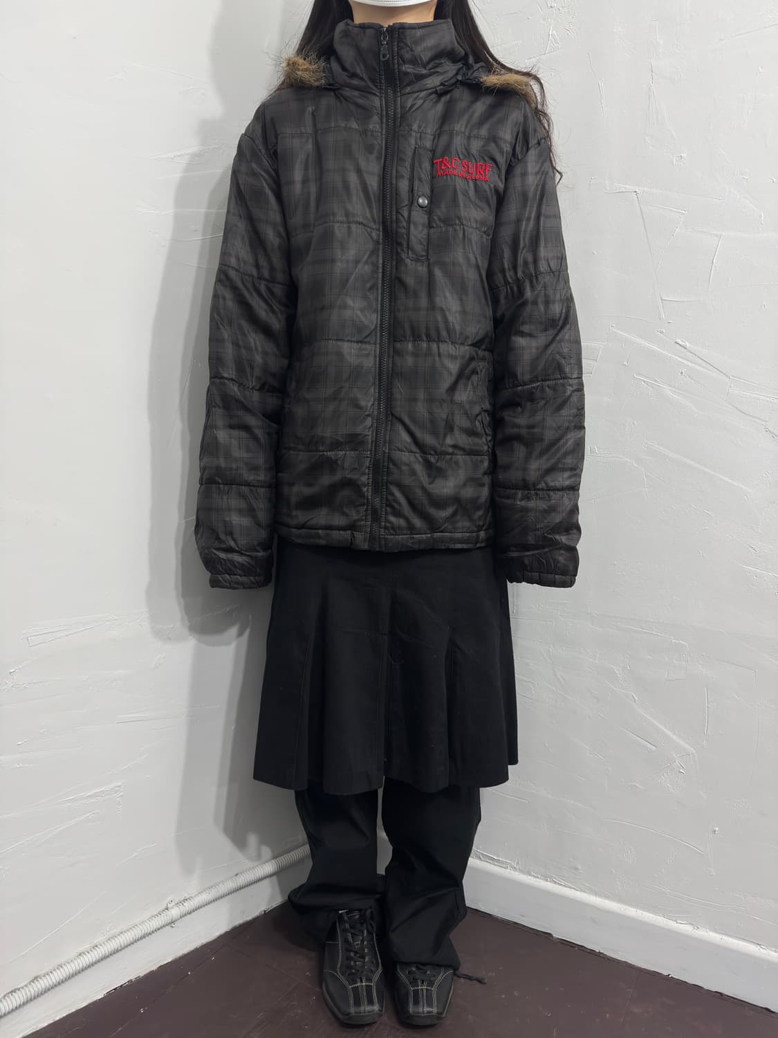 t&c surf fur hood check padding 상품이미지2