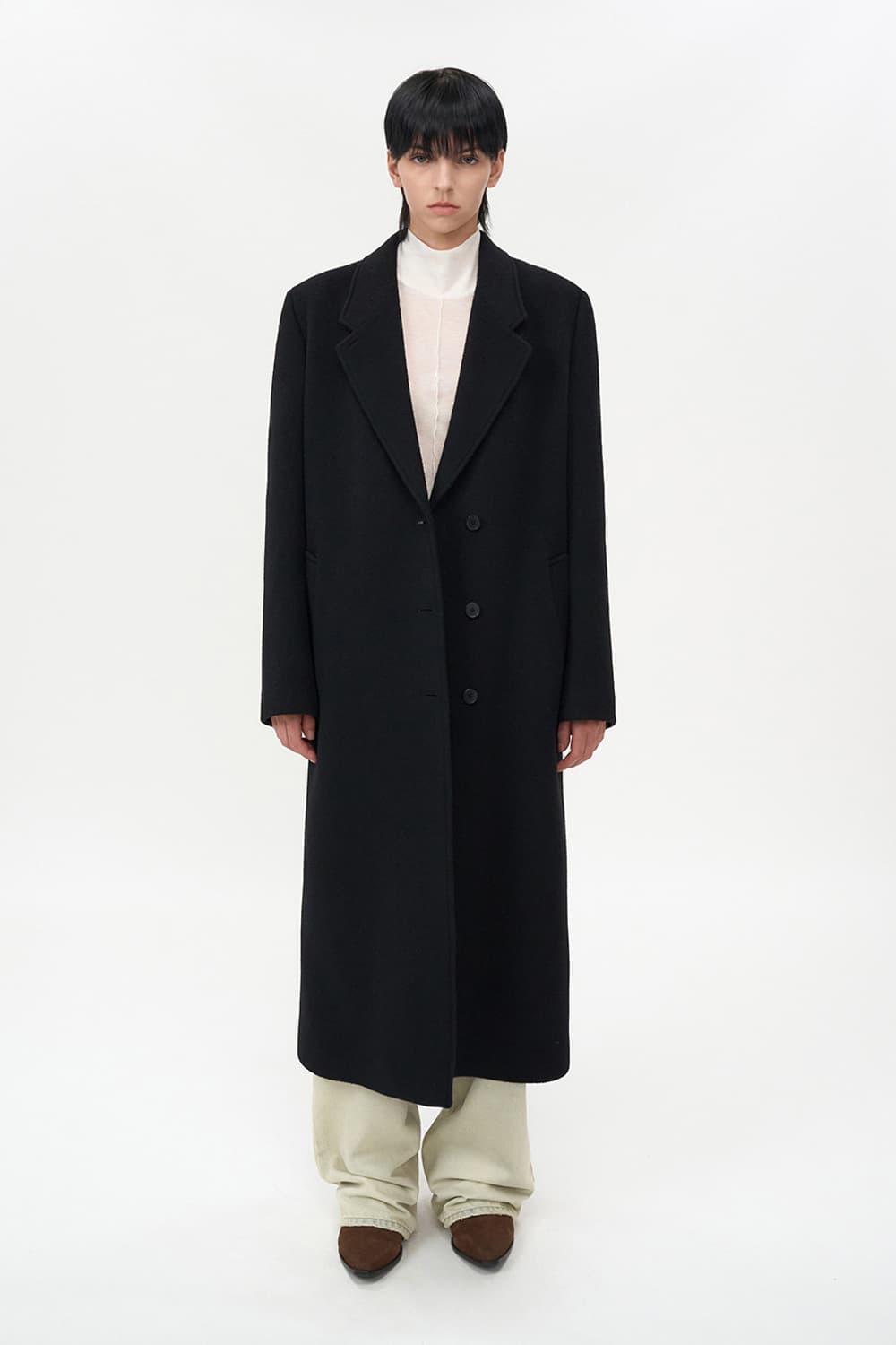 인사일런스 남성 싱글 울 캐시미어 롱코트 블랙 M 상품이미지1