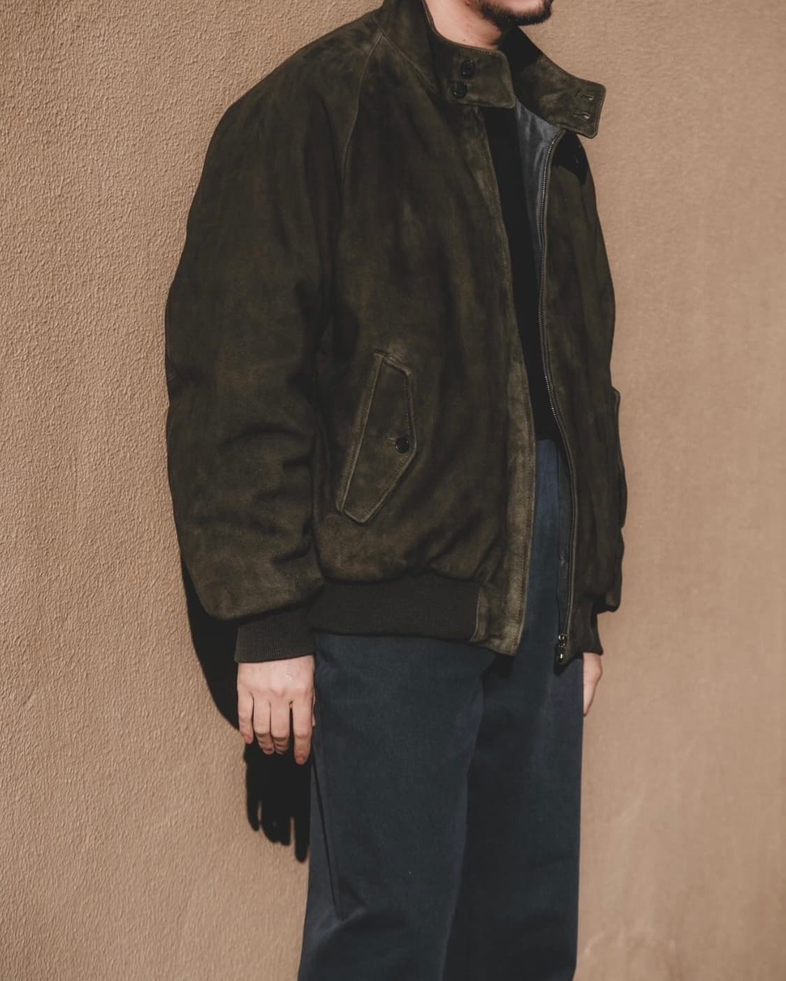 [2] A.PRESSE 아프레쎄 스웨이드 레더 해링턴 자켓 그린 상품이미지1