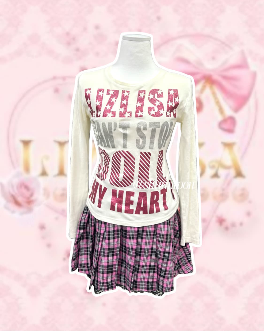 [셋업] 리즈리사돌 긴팔티&캐릭캐릭체인지 체크 스커트 상품이미지1