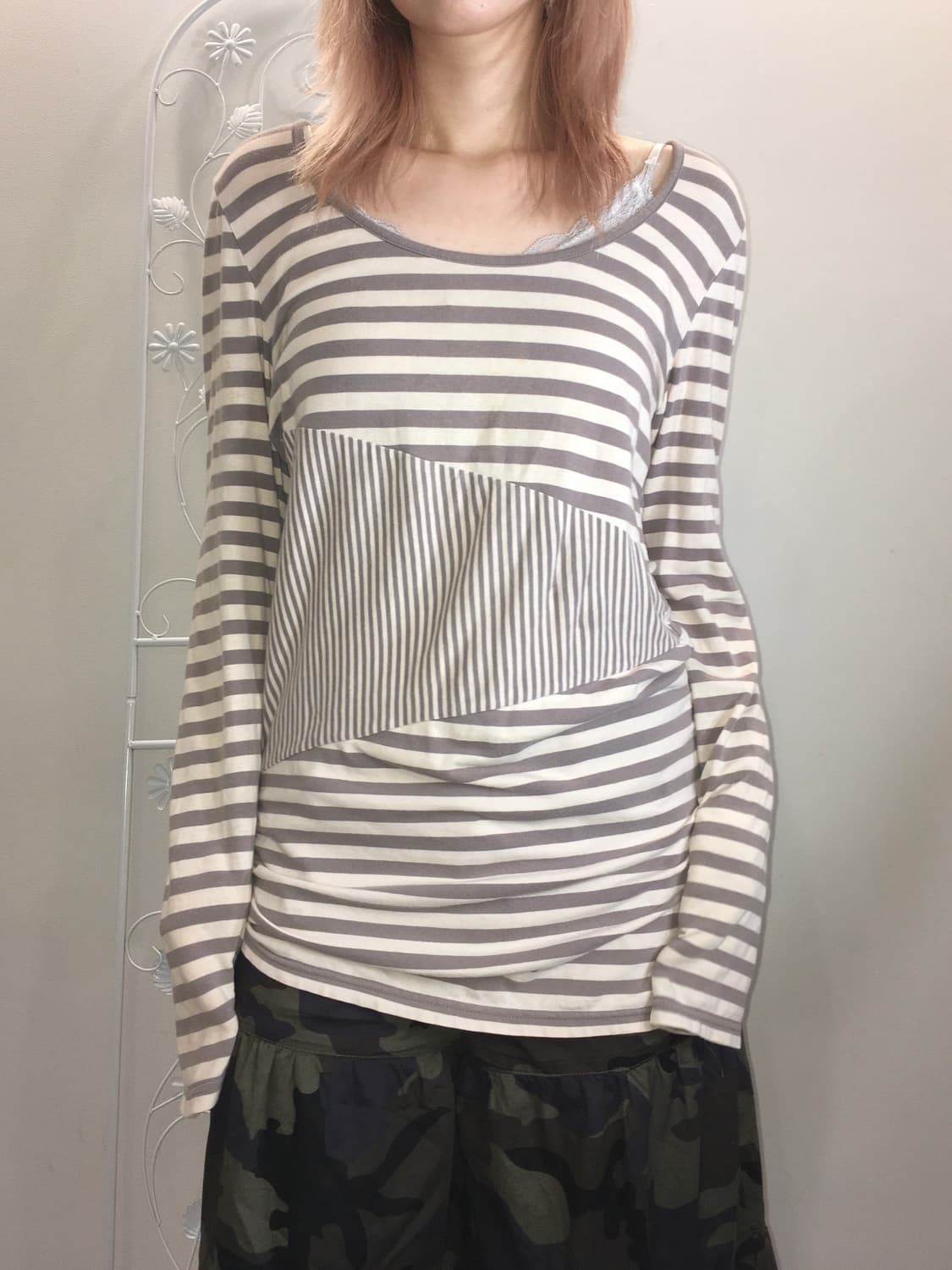 jpn vintage 아이보리 스트라이프 셔링 롱슬리브 상품이미지1