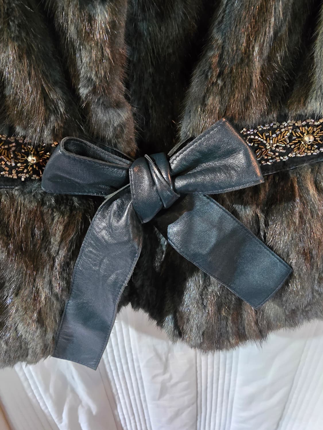 PRENDANG 퍼 베스트 밍크 조끼 리본 장식 상품이미지4