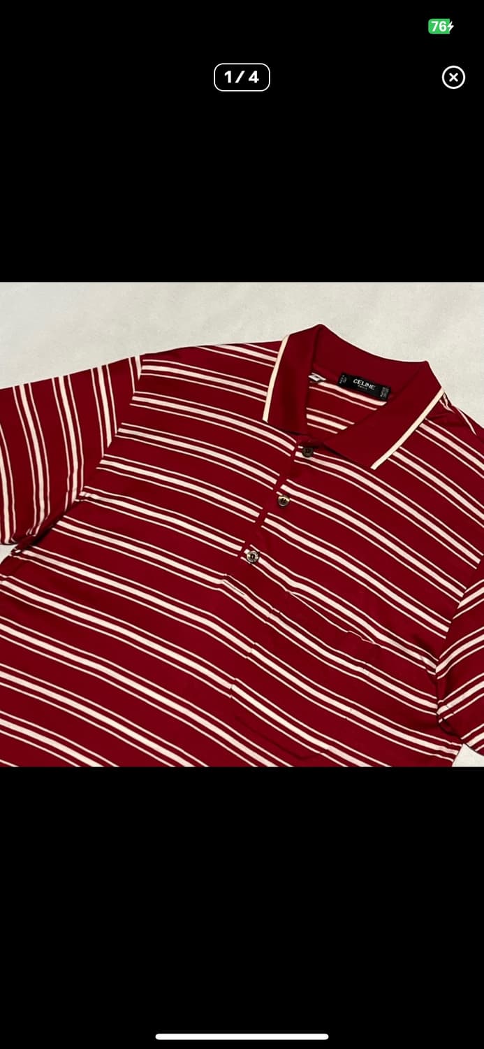 셀린느 로고자수 스트라이프 원포켓 카라 티셔츠 상품이미지1