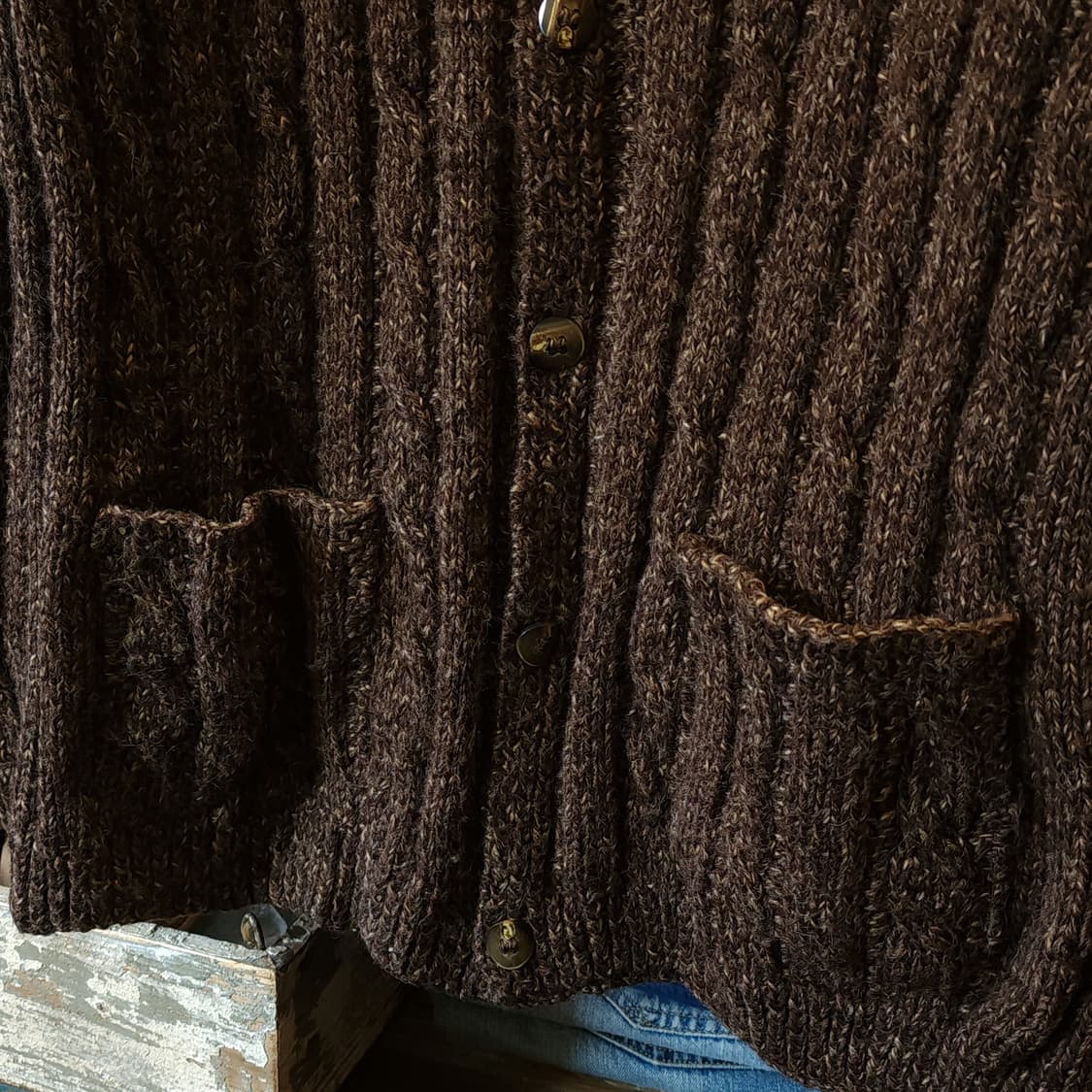 90s 프렌치 헨드메이드 울 가디건 헤비울 스웨터 빈티지 니트 꽈배기 L 상품이미지8