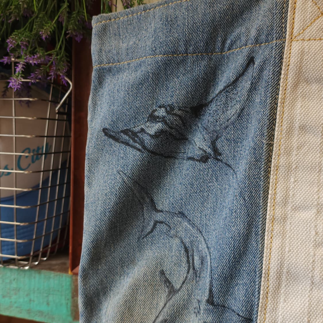 핸드 드로잉 빅토트 캔버스 데님 토트백 빈티지 더플백 리메이크 상어 상품이미지4