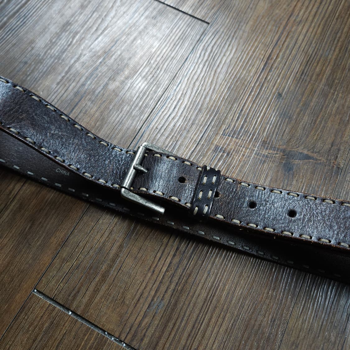 빈티지 더블 스티치 카우하이드 레더 웨스턴 버클 벨트 상품이미지2