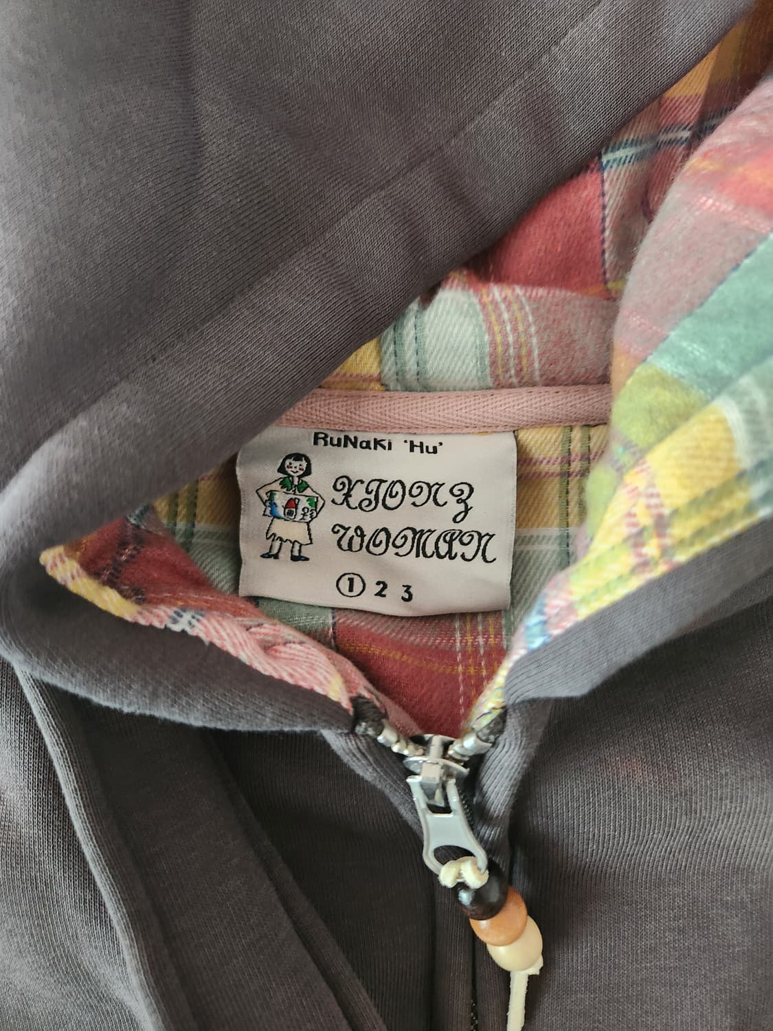 루나키후 체크 배색 후드집업 상품이미지3