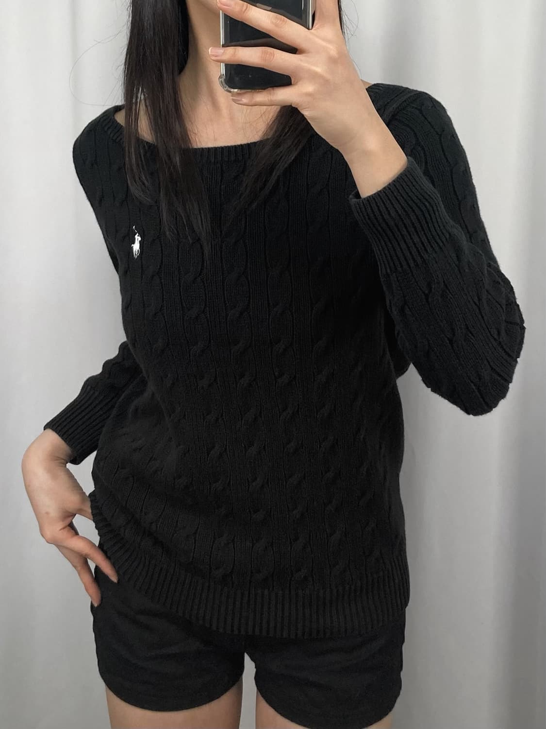 폴로 블랙 꽈배기 니트 상품이미지1