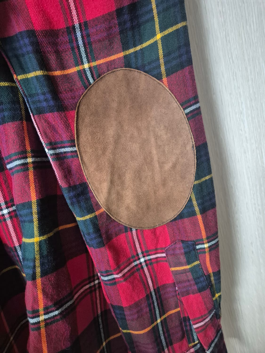 (정품) 폴로 랄프로렌 타탄 체크 스웨이드 엘보패치 남방 셔츠 M 상품이미지3