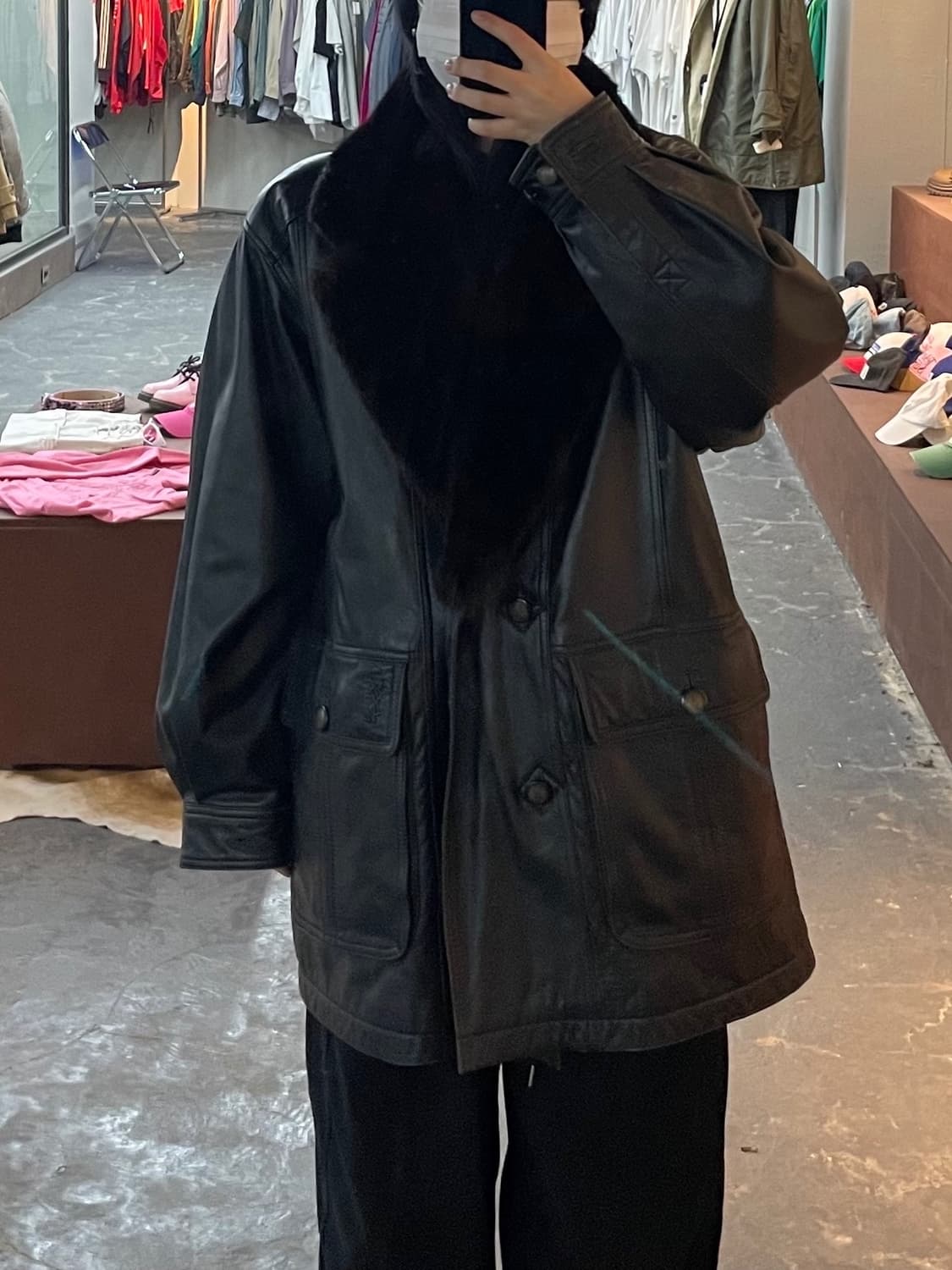 입생로랑 밍크퍼 카라 디테일 가죽자켓 (퍼 탈부착 가능) H1948 상품이미지1