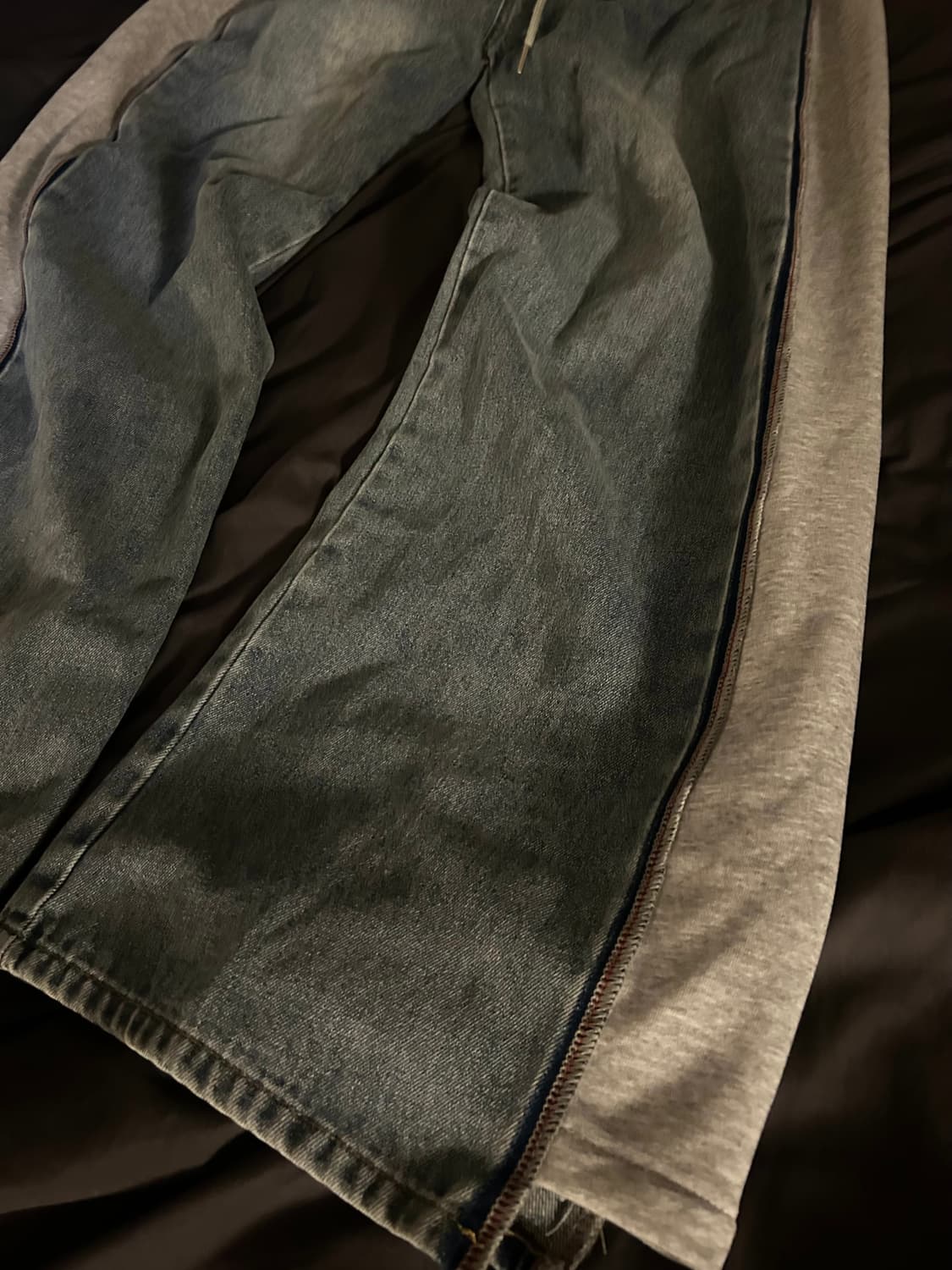 Cut Off Denim Layerd Wide Sweat Pants 상품이미지7