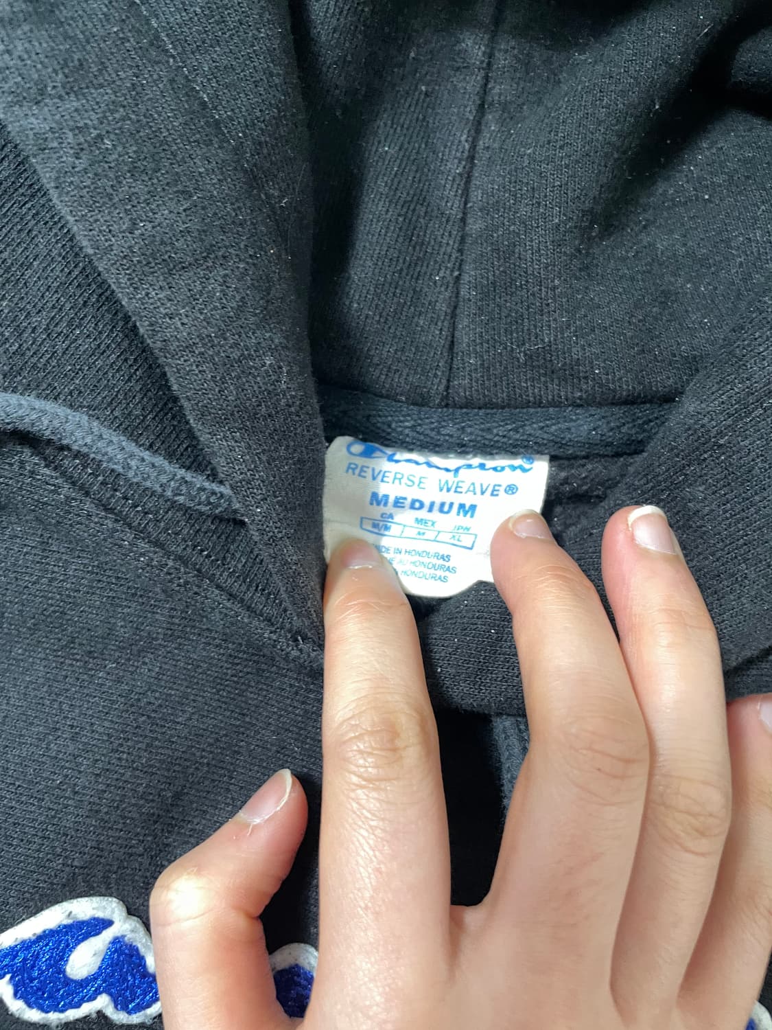 빈티지9. 챔피온 리버스위브 아플리케 빅로고 후드티셔츠 블랙 스웻셔츠 상품이미지3