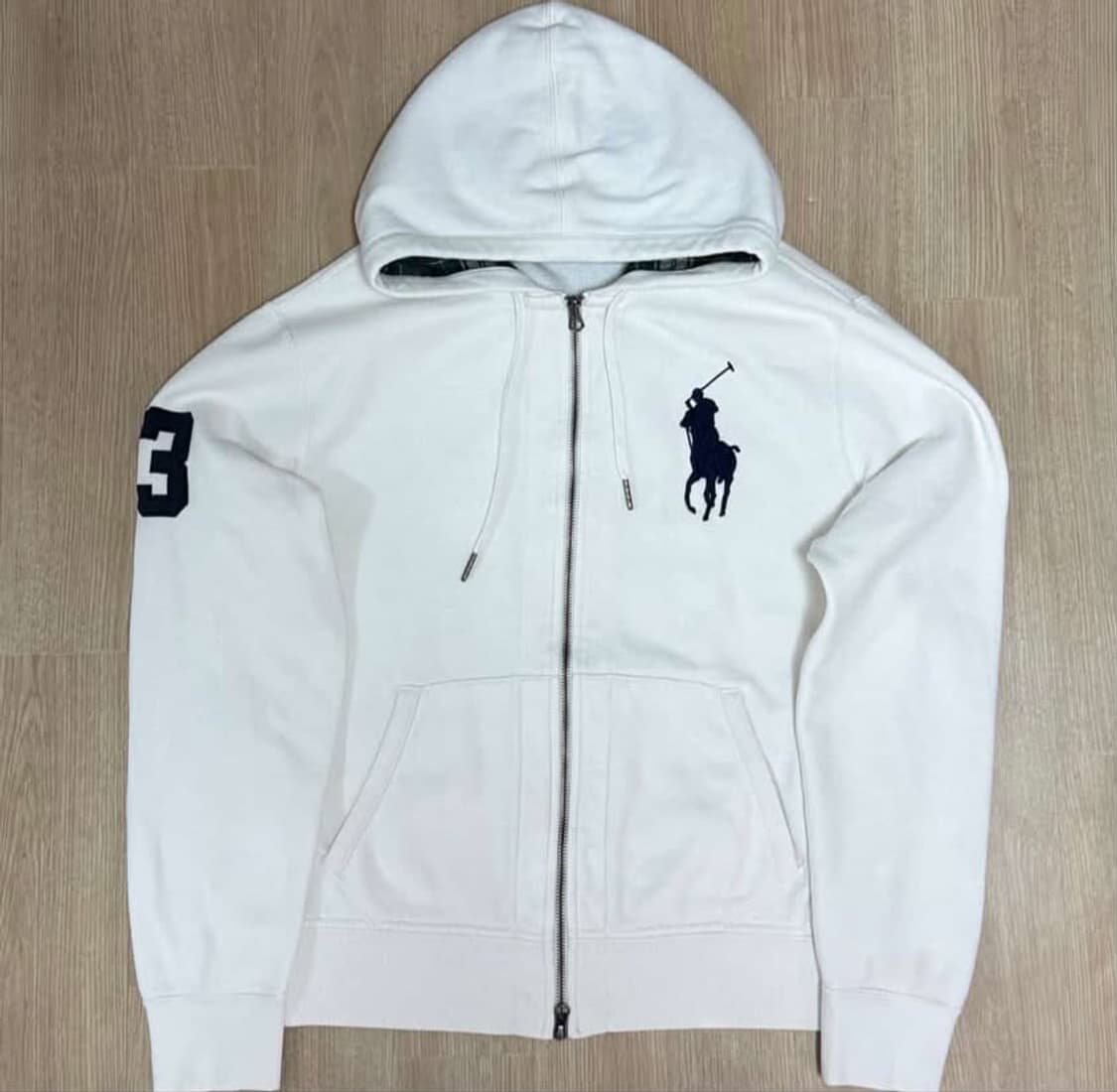 폴로 빅포니 체크 후드집업 화이트 상품이미지1