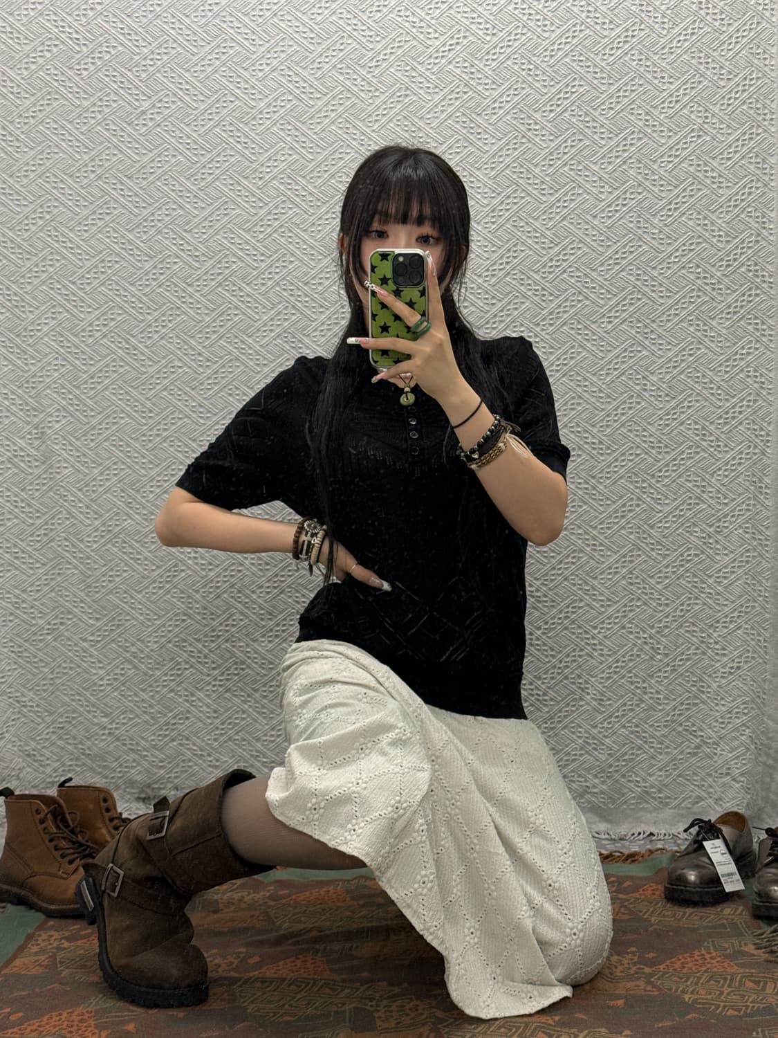 빈티지 오리엔탈 시스루 뜨개 여름 반팔 니트 K0152 상품이미지1