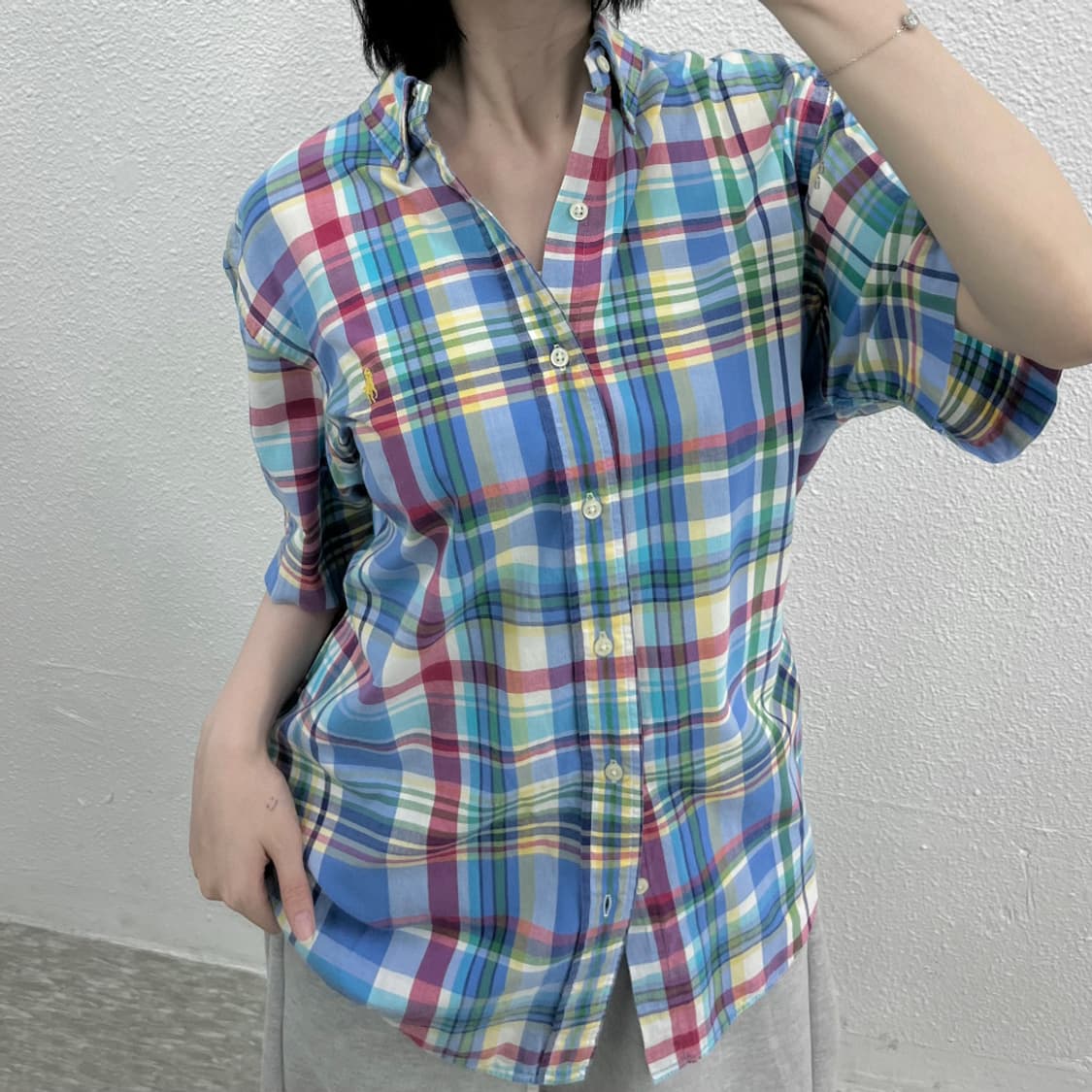 폴로 랄프로렌 레몬포니 블루 체크 반팔 셔츠 L 상품이미지6