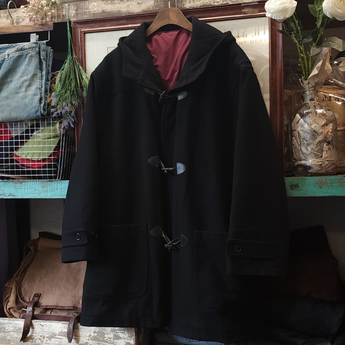 90s 프렌치 울 코트 빈티지 코트 이태리 더플코트 블랙 나바호 L 상품이미지2