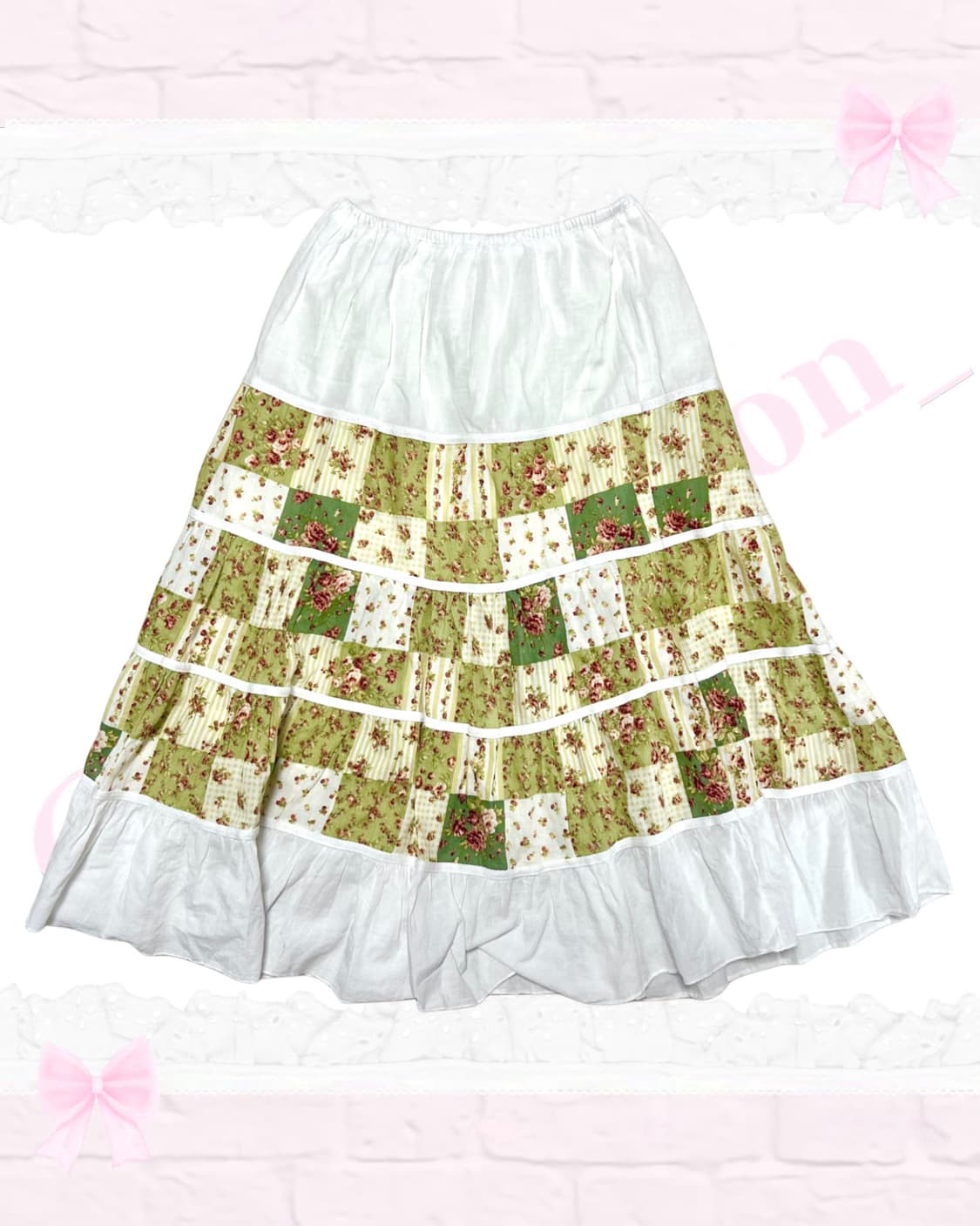 모리걸 패치워크 화이트 롱스커트 아오이유우 상품이미지1