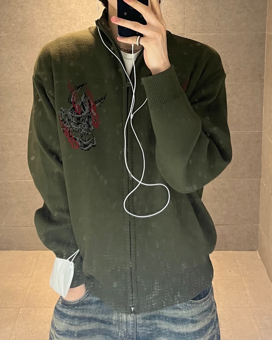 낫포너드 데빌 니트집업 카키 Devil Knit Zip up [L] 상품이미지1