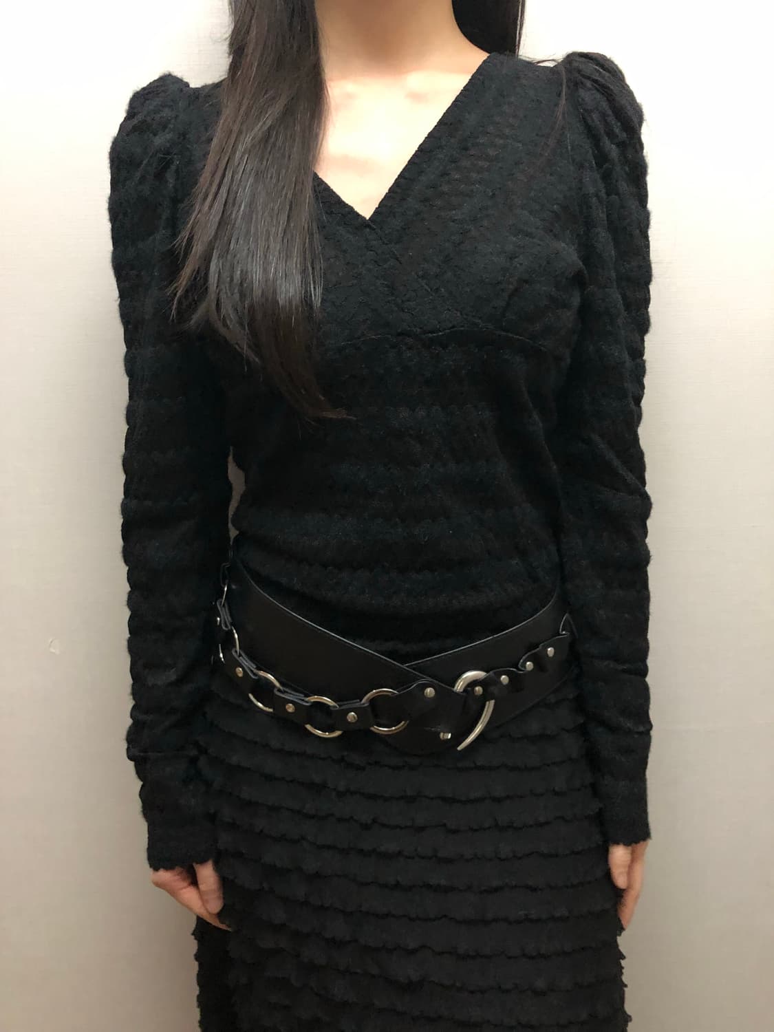 빈티지 블랙 셔링 니트 상품이미지4