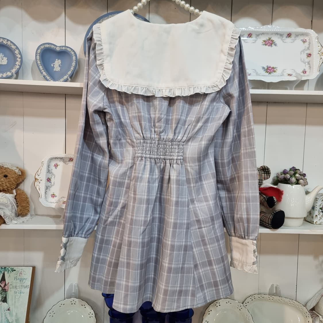 아마벨(Amavel) 세일러 카라 체크 튜닉 블라우스 상품이미지5