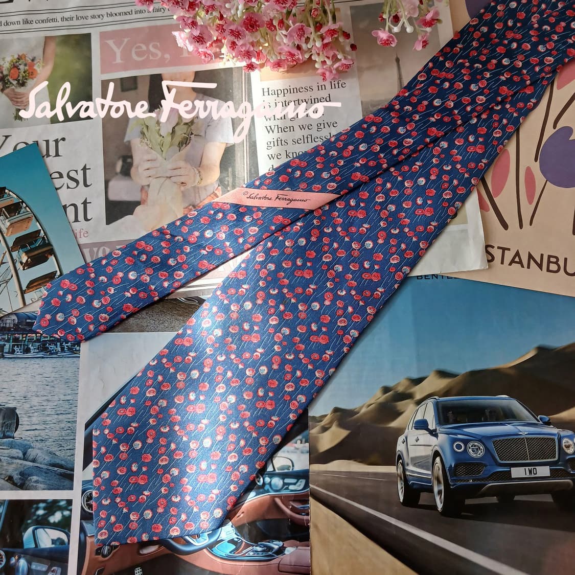 페라가모 실크 블루 플라워 넥타이 9.7cm A등급 A19334
 상품이미지3