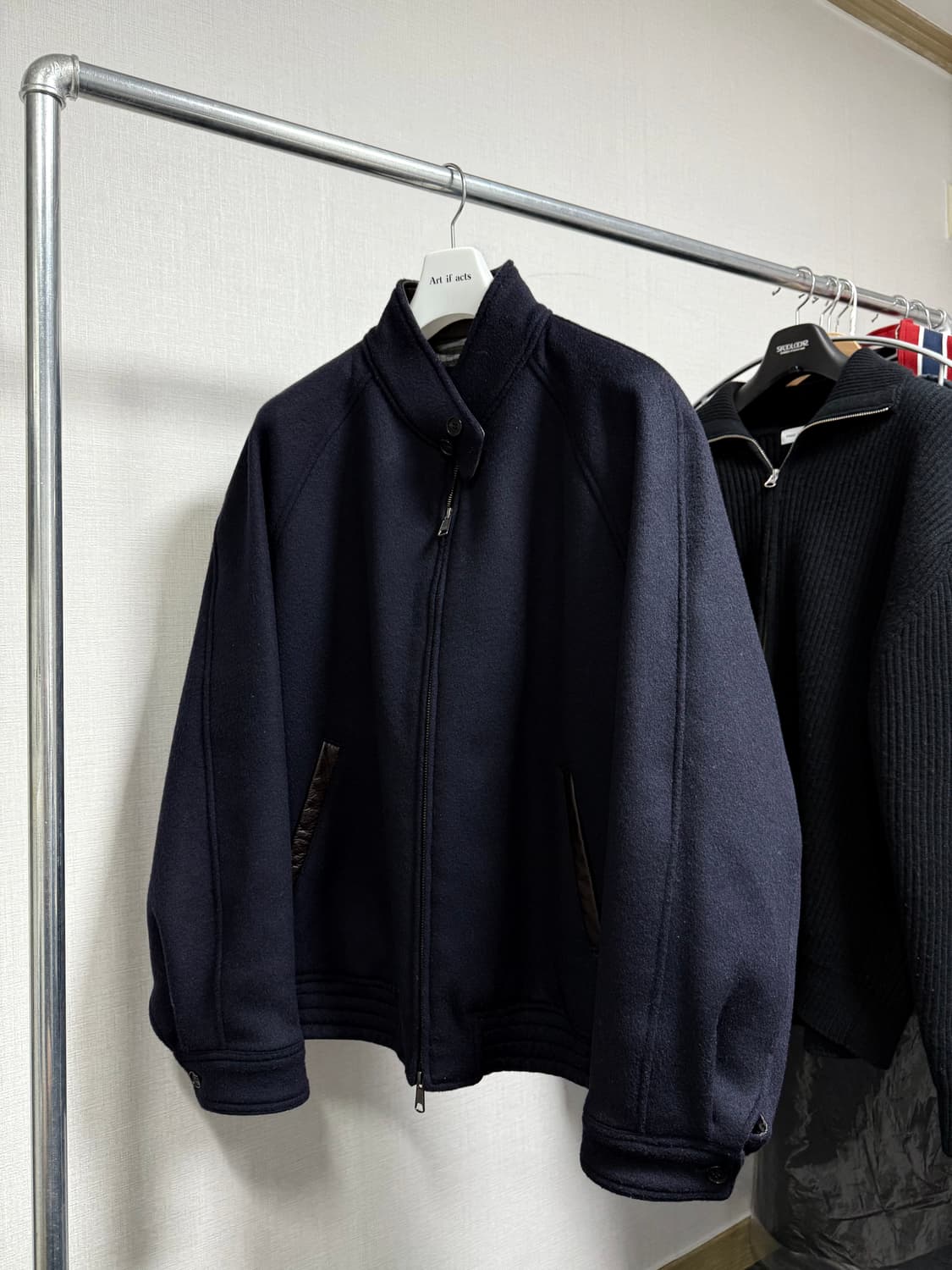 아트이프액츠 레더칼라 울 세인트 해링턴 자켓 네이비 상품이미지2