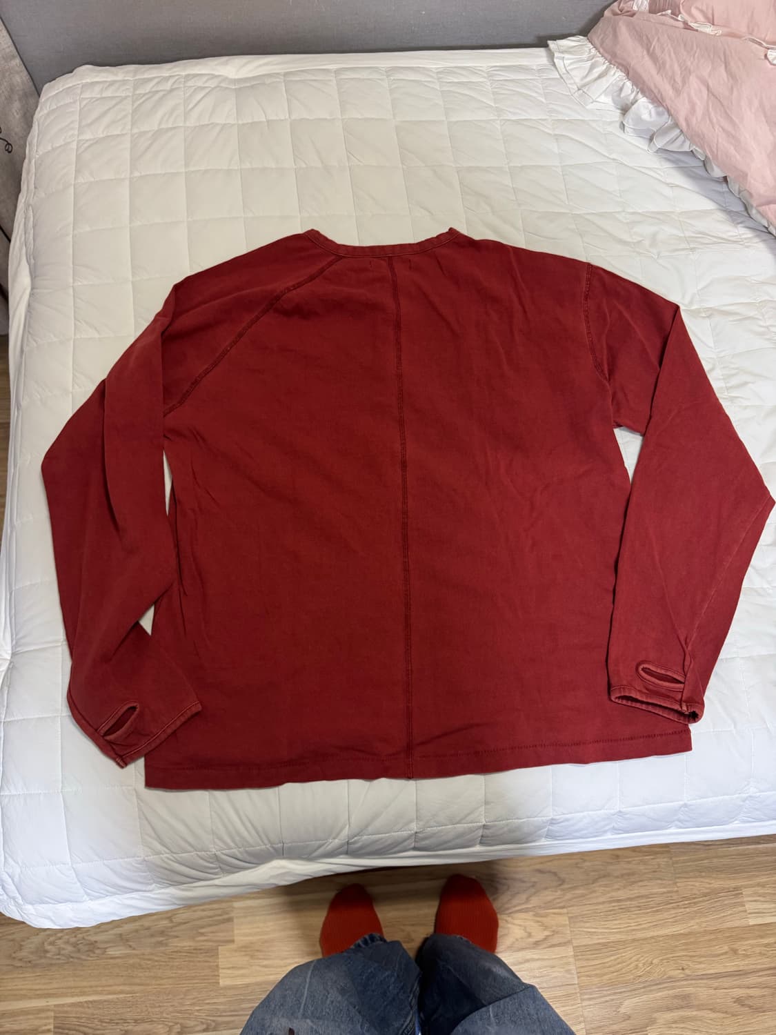 해칭룸 더블 헨리넥티 블리치드 레드  상품이미지3