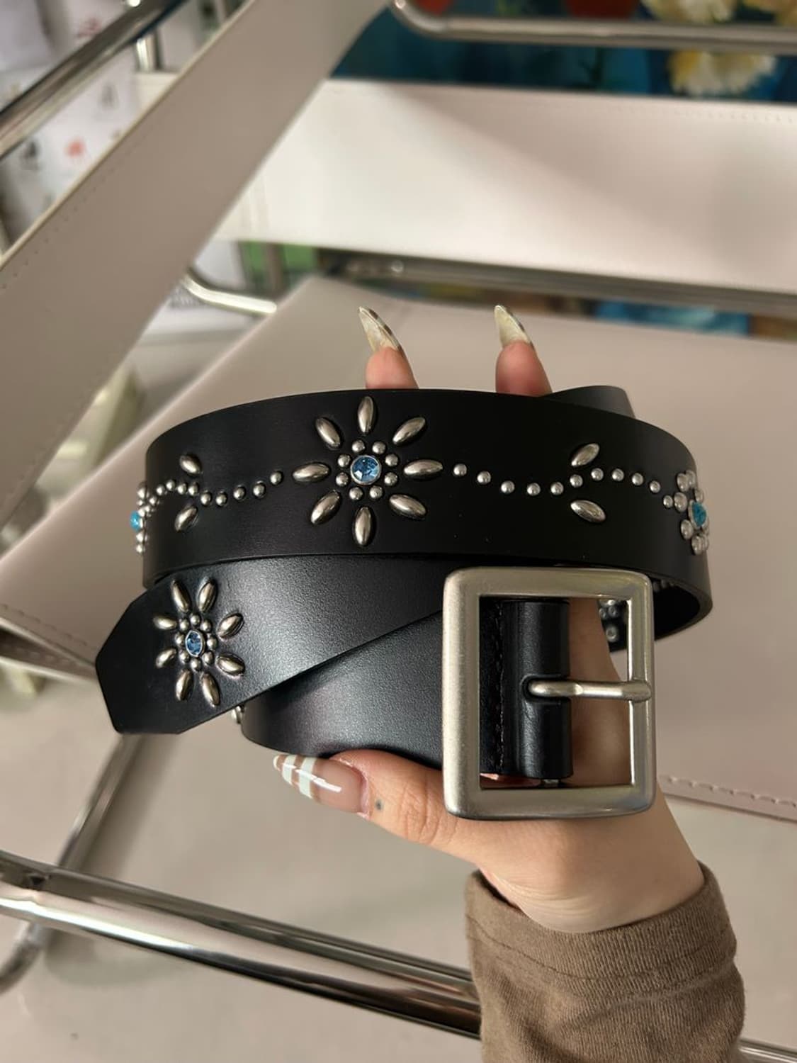 STUDDED BELT 가죽 스터드 벨트 상품이미지1