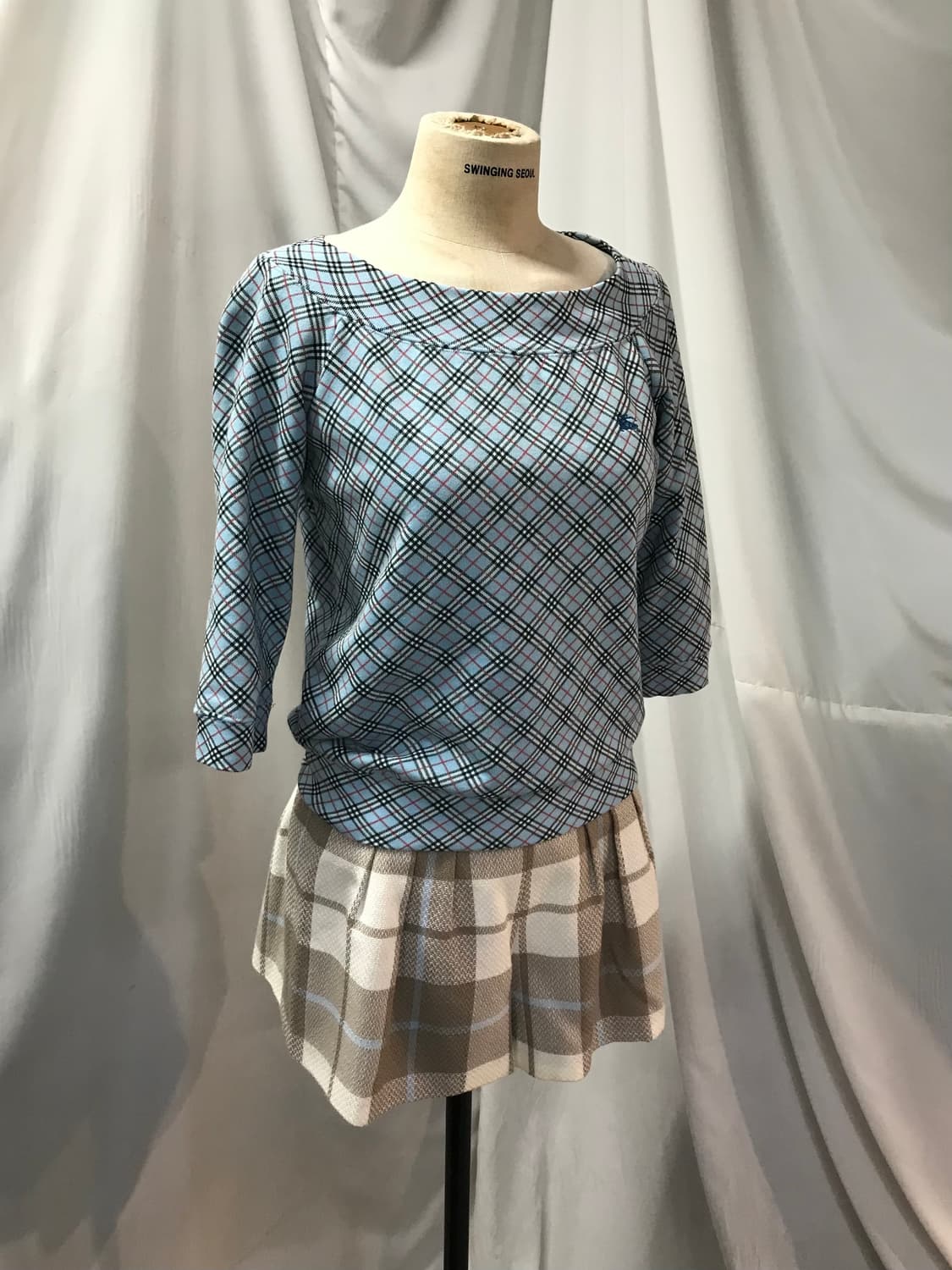 버버리 블루 체크 7부 슬리브 상품이미지1