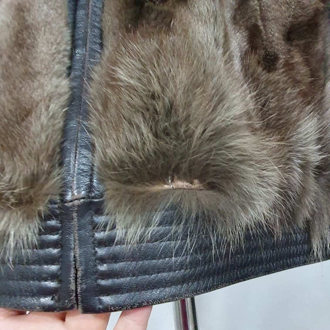 빈티지 y2k 오네갸루 뮤트톤 폭스퍼 램스킨 양가죽 배색 자켓 상품이미지9