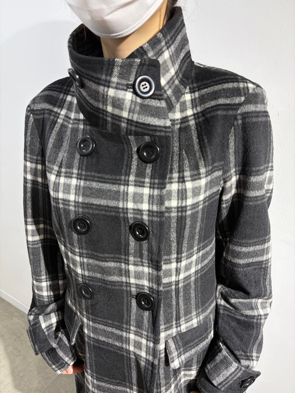 일본 빈티지 FOVL 락펑크 체크 더블버튼 미디 코트 상품이미지2
