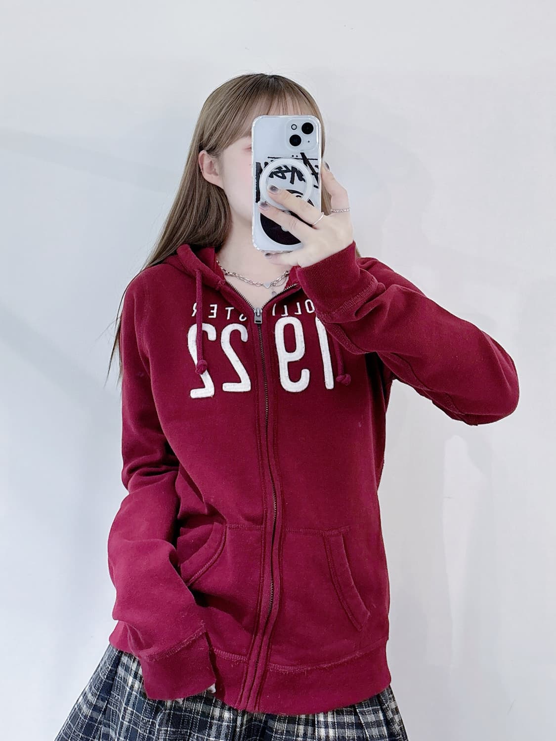 홀리스터 버건디 빅로고 후드집업 상품이미지1