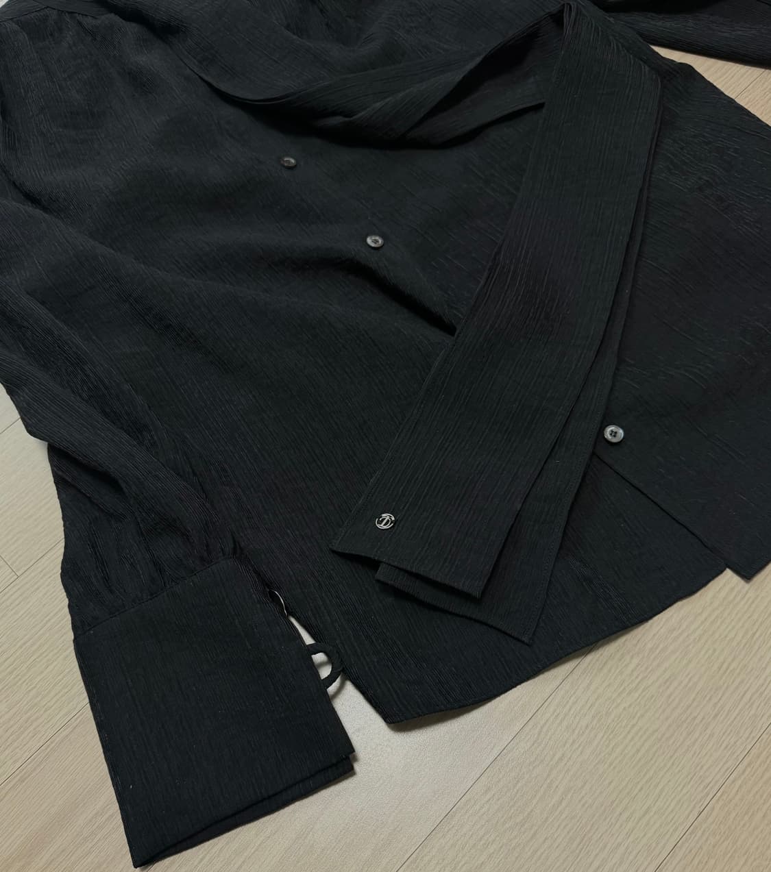 트리밍버드 타이 타이드 스카프 셔츠 블라우스 블랙 1사이즈 상품이미지6