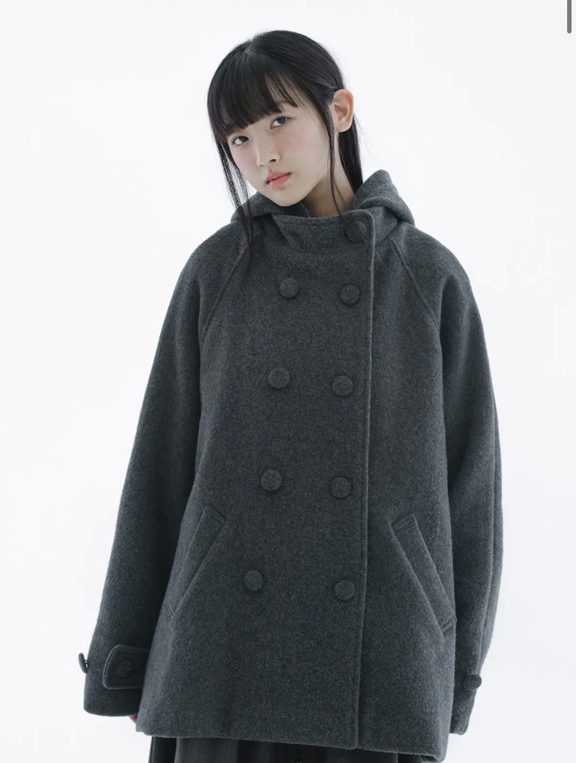 (단추 리뉴얼O) 허그유어스킨 하프 코트 차콜 상품이미지2