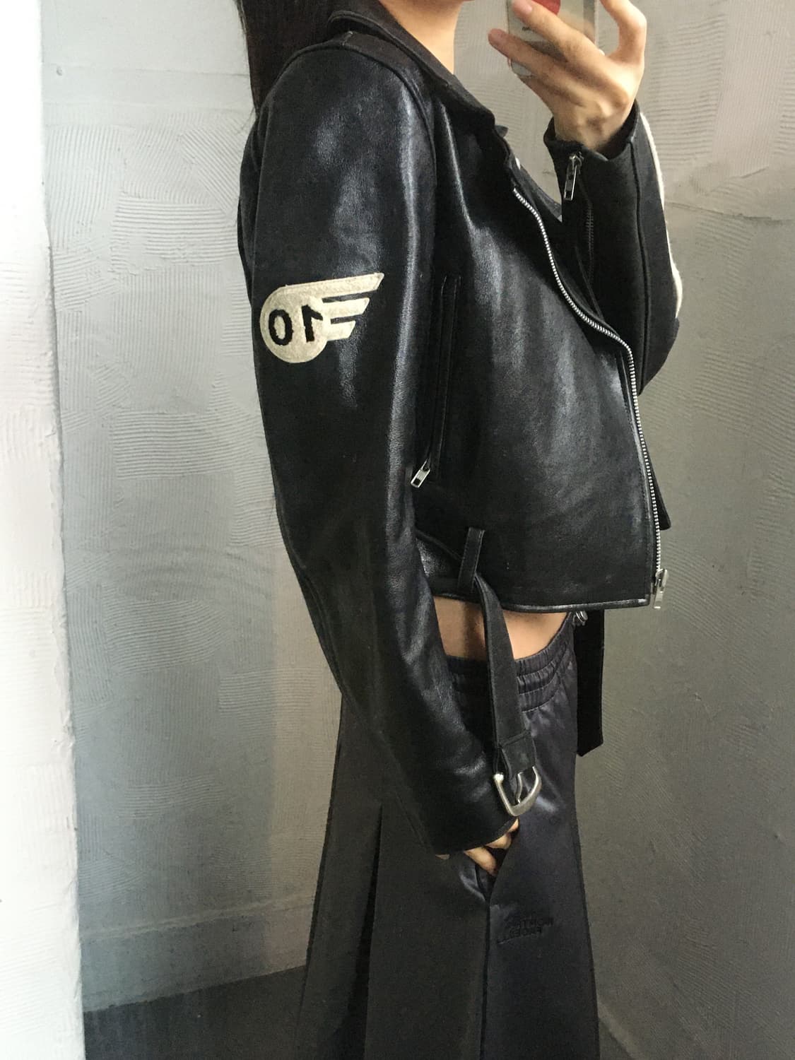 Y-3 16AW 블랙 백로고 패치드 모터사이클 레더 자켓 상품이미지2