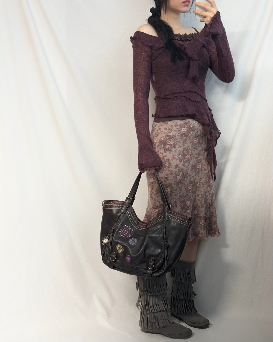 데시구알 자수 레더 숄더 백 상품이미지8