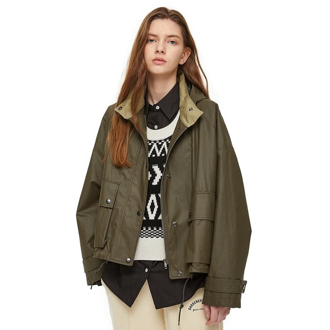 새상품 스튜디오 톰보이 후디 코팅 점퍼 야상 카키 상품이미지1