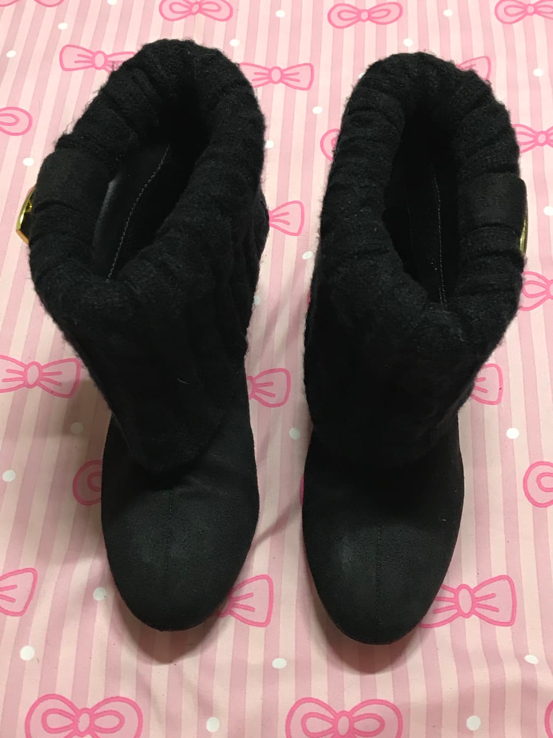 블랙 스웨이드 니트 버클 앵클부츠 갸루신발 상품이미지3