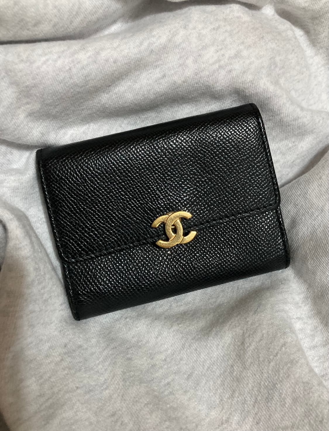 정품 빈티지 샤넬 블랙 반지갑 금장 로고 상품이미지1