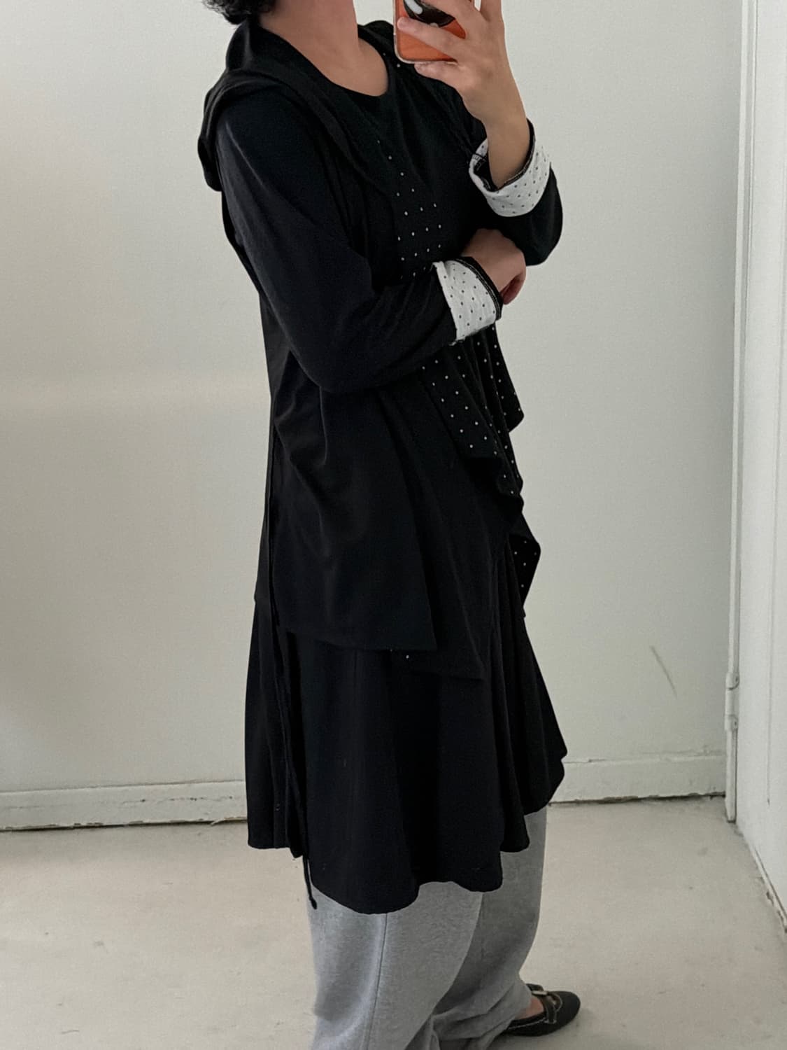 일본빈티지 도트 후드 베스트 상품이미지2