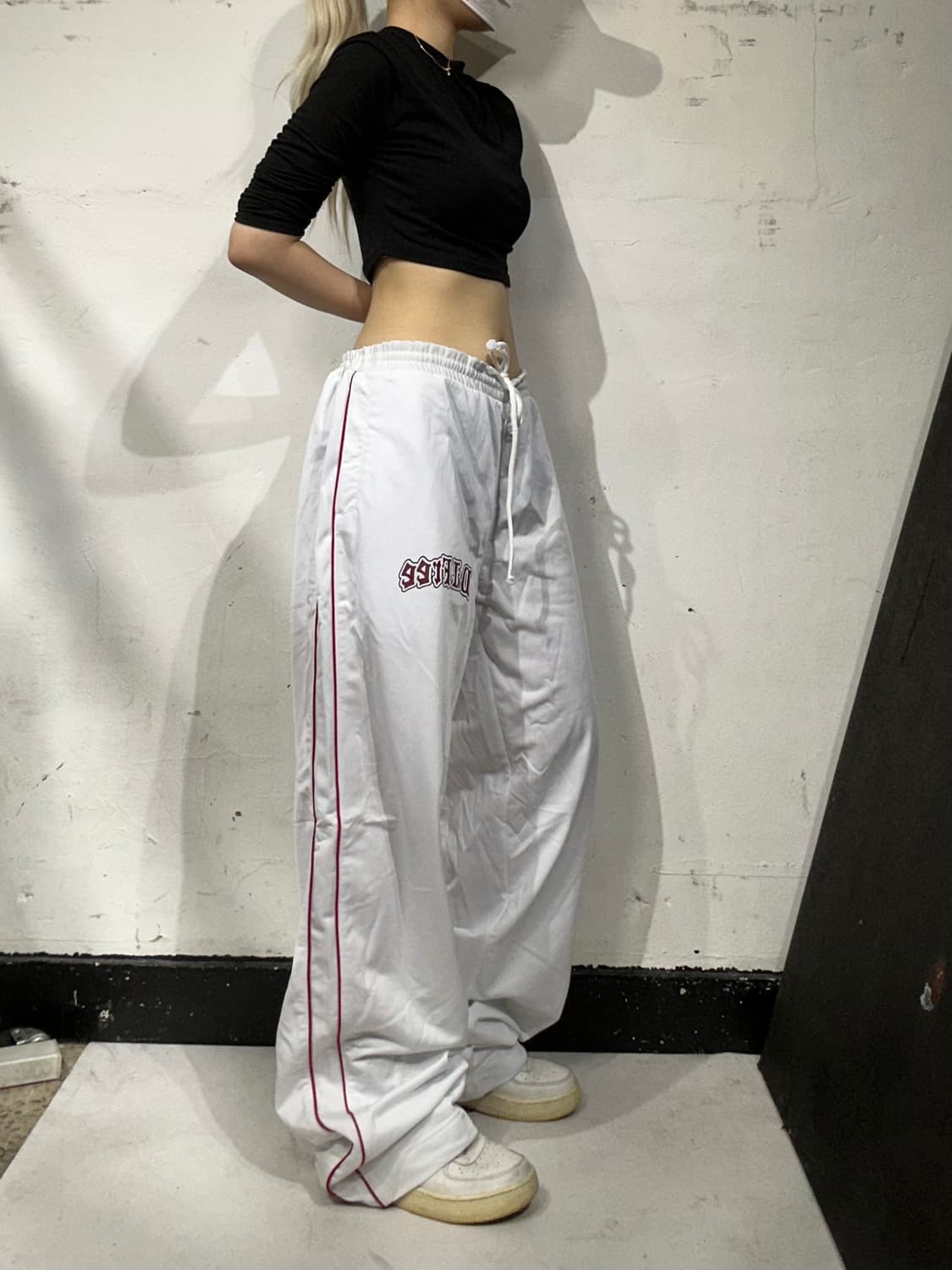 90s 일본 빈티지 화이트 올드스쿨 힙합 새깅 댄스 추리닝 트레이닝 팬츠 상품이미지1