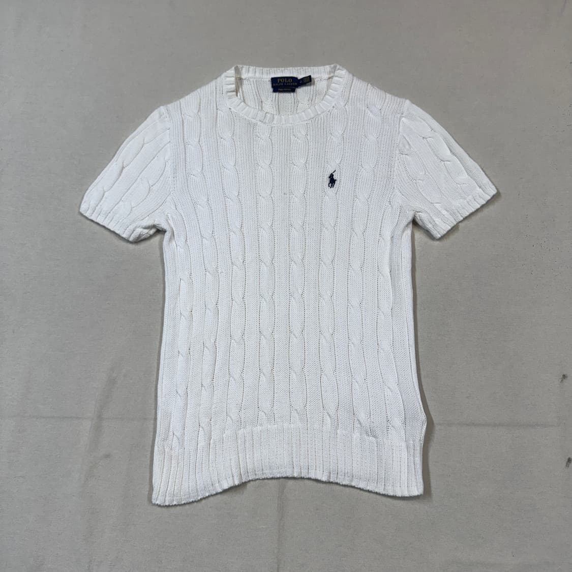 M) 폴로 랄프로렌 피마코튼 케이블 반팔 니트 화이트 상품이미지1