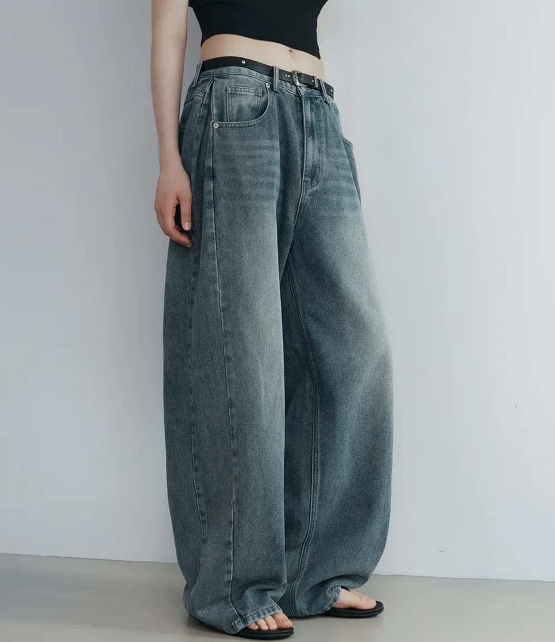 어널러코드 우먼 하이드 핀턱 벌룬팬츠 그린블루 상품이미지1