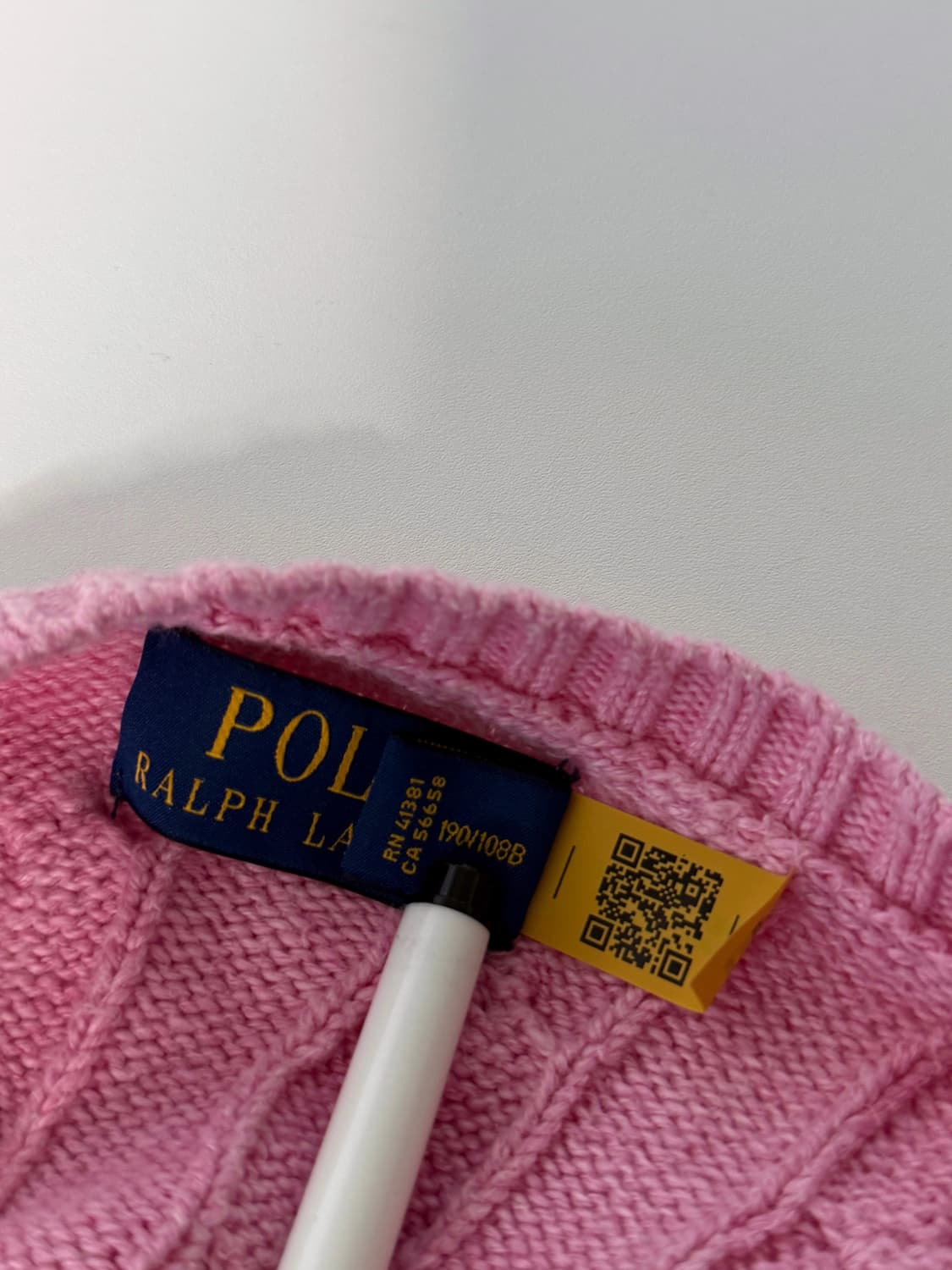 폴로 랄프로렌 오버핏 신형 QR라벨 베이비핑크 코튼 꽈배기 니트 상품이미지6