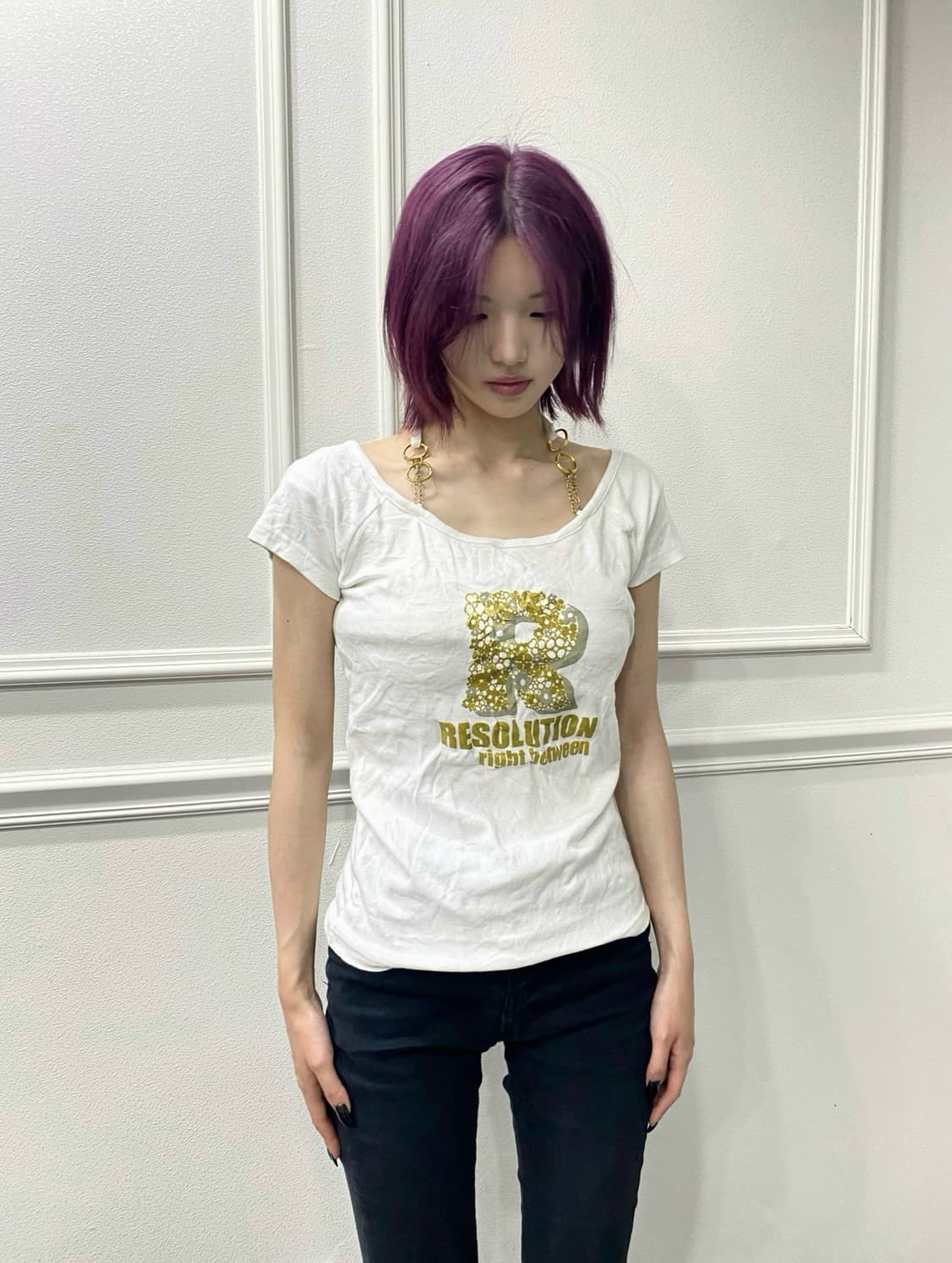 갸루&와투케 Gal&Y2K Gold Chain Detail Tee 상품이미지5