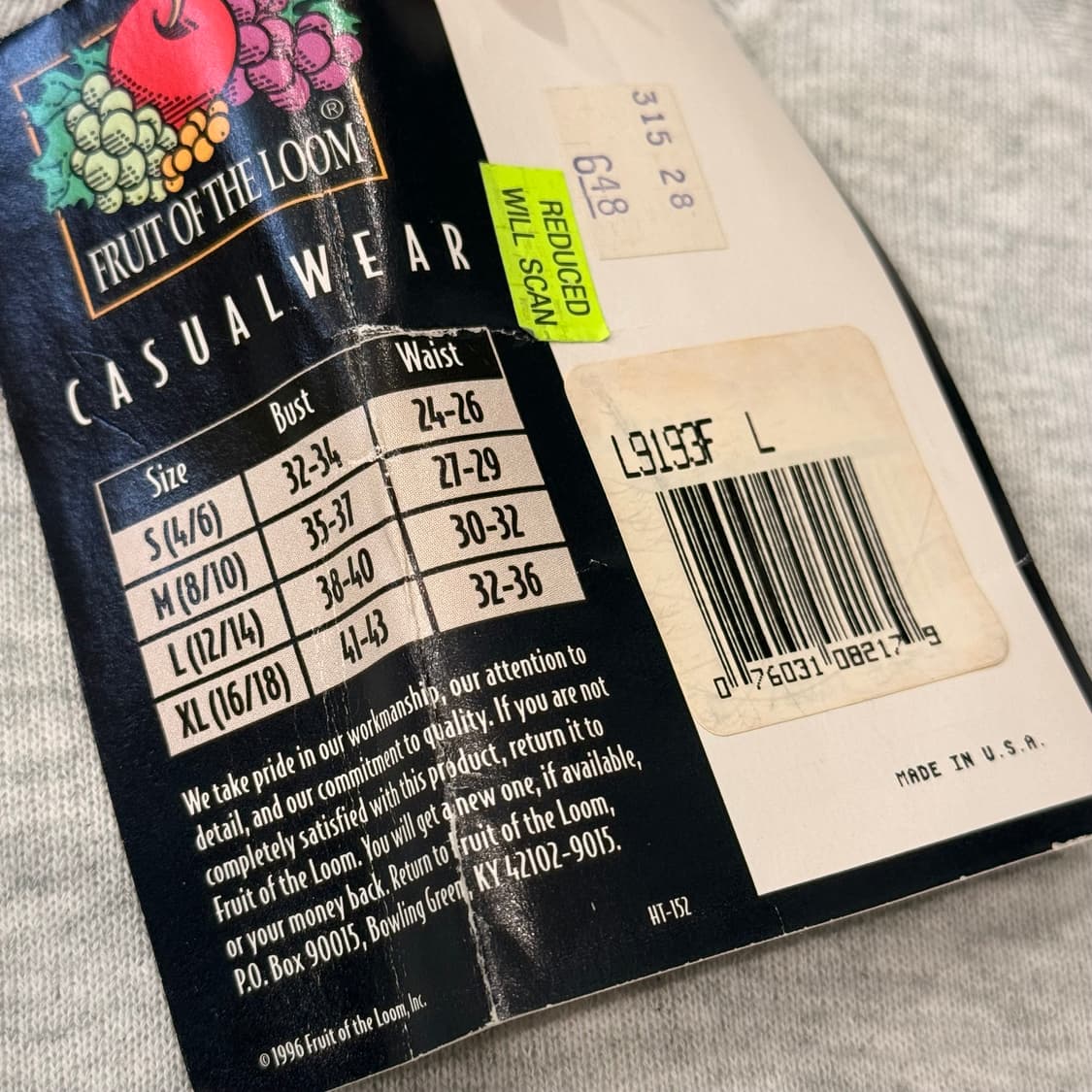 프룻오브더룸 맨투맨 90s 데드스탁 크루넥 스웻셔츠 USA 상품이미지7