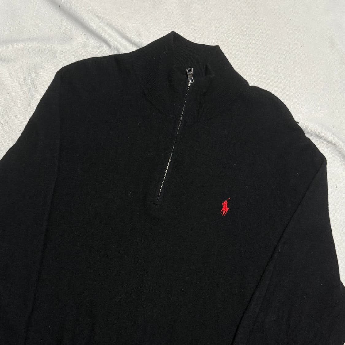 M 폴로랄프로렌 레드 포니 메리노 울 블랙 반집업 니트 상품이미지1