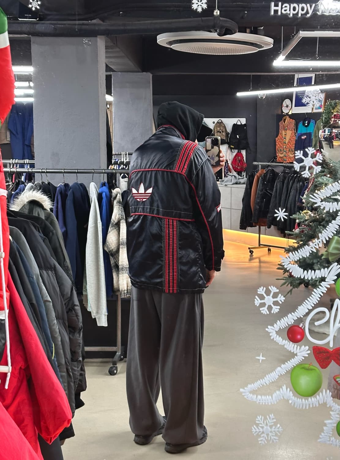 90s 아디다스 블랙 올드스쿨 레드 삼선 오버핏 상품이미지2