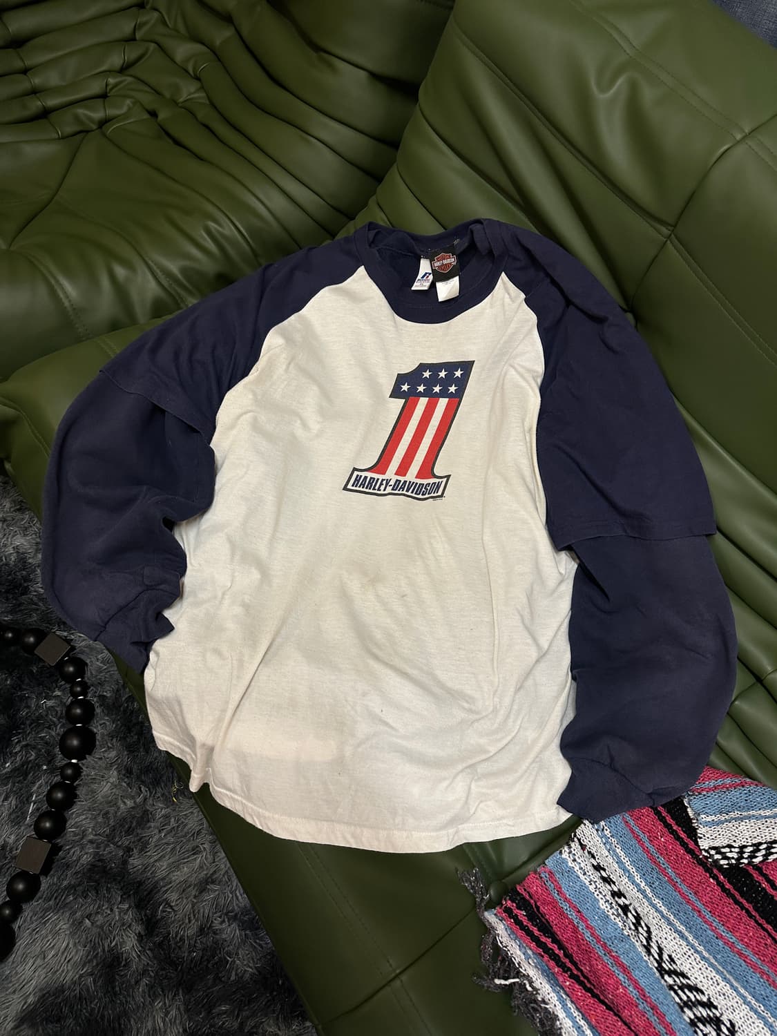 00s Harley Davidson Flag Raglan T-shirt  상품이미지4